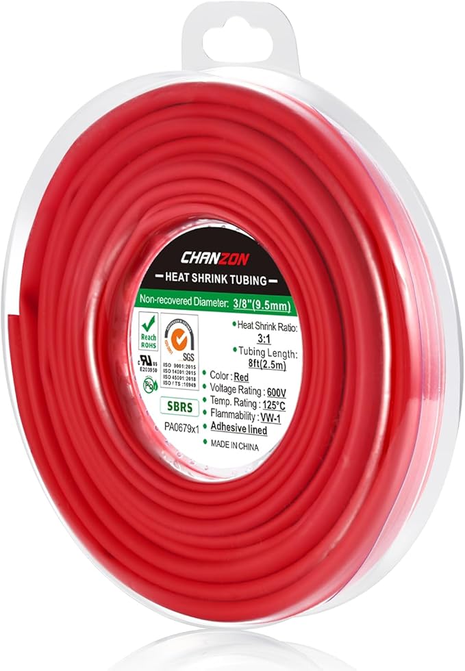 Chanzon 3:1 Ratio 3/8" (9.5mm) Heat Shrink Tubing - Marine Grade Waterproof Adhesive Lined - 8Ft Roll (2.5M Total Length) Red Polyolefin Sleeving Wrap Shrinking 3 to 1 Ratio 1pcs