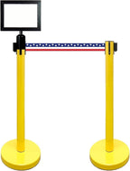 Retractable Stanchion, 6 SPECIALTY Posts + Signframe, 36" Ht, 78" Special Event & Holiday Theme Belt + Bonus Replacement Cassettes + Wall Receiver (YEL Post/July 4th Flag Belt)