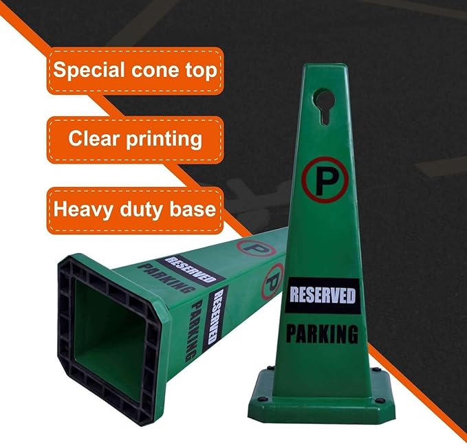 Reserved Parking Sign, 26.4-Inch Green Plastic Cone, High-Visibility