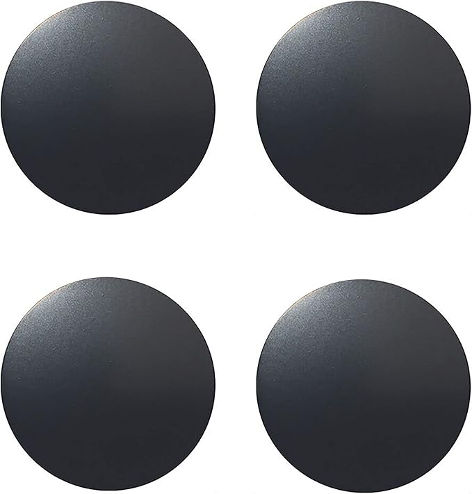 SALEX Replacement Metal Plates Set for Magnetic Car Phone Holders, Wall & Air Vent Mounts, Cases, Magnets. Kit of 4 Black Round Iron Discs Without Holes. 3M Adhesive Backing. Matte Steel Sheets 4 Pack