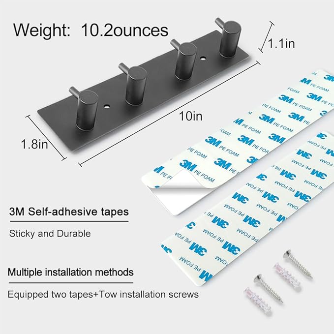 Key Hooks for Wall, Self Adhesive Key Holder for Wall with 2 Self-Adhesive Tapes, No Damage Key Holder Rack for Wall with 4 Key Hooks for Entryway, Door, Bathroom, Kitchen