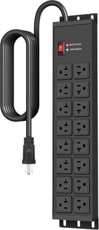 JUNNUJ Heavy Duty 20 Amp Power Strip 4800J, 16 Outlets 12 Gauge Garage Industrial Surge Protector, High Amp 5-15P Adapter Shop 6-20R T-Slot Metal Outlet, 10 FT Extension Cord Commercial for Appliance