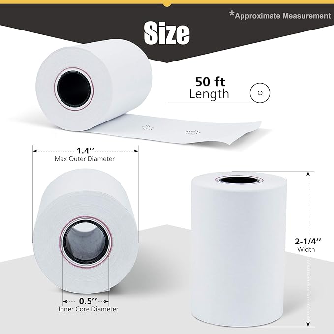 Azure Zone, Thermal Paper Rolls 2-1/4 X 50ft, 50 Rolls, Fits Most POS Machines and Cash Registers, Great for Businesses and Sales