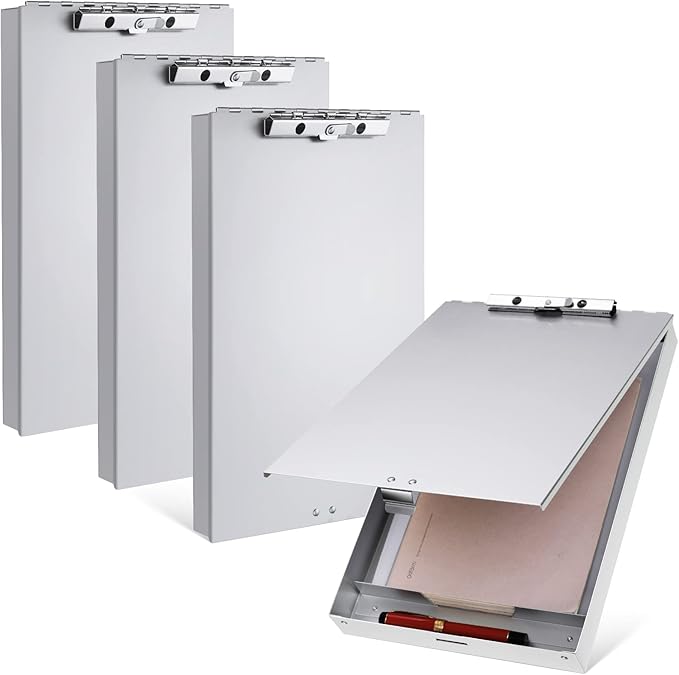 Seajan Aluminum Clipboard with Storage Metal Clip Board Folder Letter Size Form Holder Portfolio Clipboard Binder Clip Posse Box for Nurse Police Office Stationery Items 14 x 9.2 x 2 Inches (2)
