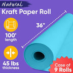 36" x 1200" (100 ft) Light Blue Kraft Paper (Case of 9 Rolls), 45 lbs Thickness, Kraft Paper for School, Art Colored Paper, Gift Wrapping Paper, Packing Paper for Moving