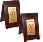 SmartSign (2-Pack) Premium "Caution Wet Floor" Wooden A-Frame Standing Floor Sign with Symbol, 2-Sided, 24" x 15", Hardwood Pine Frame, 120 mil Brass ACM Sign Face, Black on Gold, Made in USA