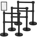 6 Pcs Crowd Control Stanchions Set Stainless Steel Barrier Post with Dual Retractable Belt 9.8 ft and 1 Sign Holder Crowd Safety Control Barrier Solid Base Easy Connect Assembly