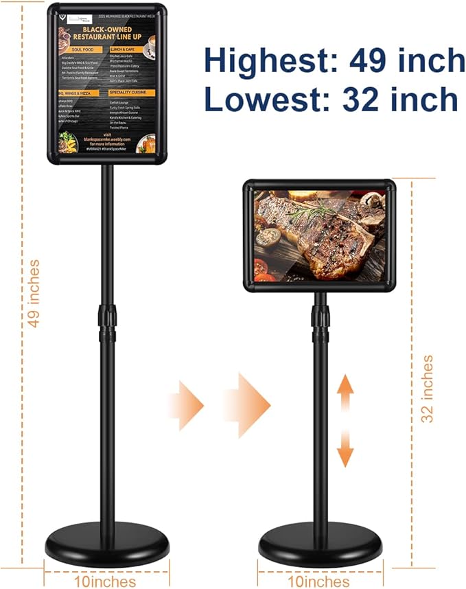 JACNITAD 2 Pack Adjustable Sign Holder Stand with Base, 8.5 x 11 Inch Vertical and Horizontal View Sign Displayed, Snap Open Frame for School Store Business Advertise Show Christmas Decor, Black