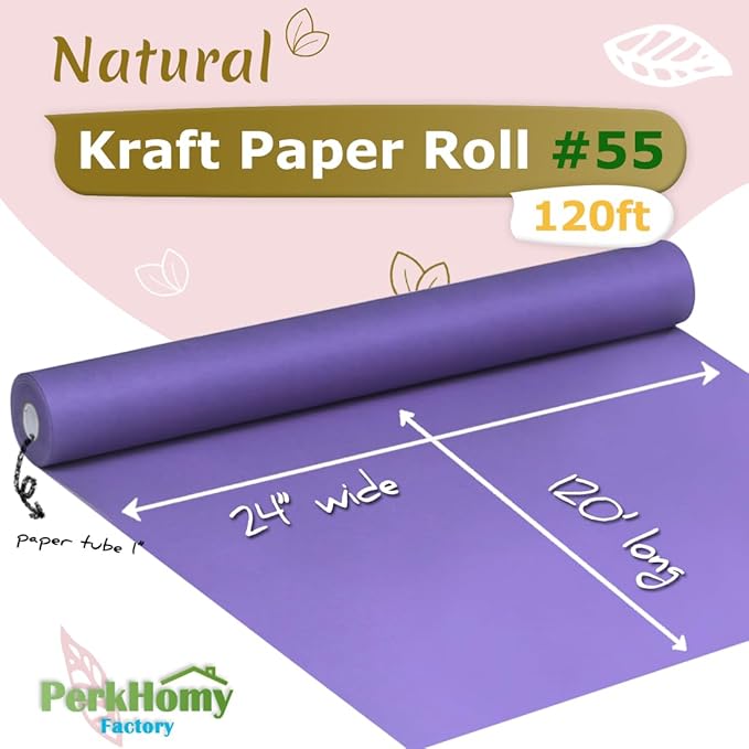 PerkHomy 24" x 1,440" (120') Purple Kraft Paper Roll for Craft Bulletin Board Paper Art Table Covering Crafting Gift Wrapping Bouquet Packing Parcel 80GSM 55LB (Purple, 24" x 120')