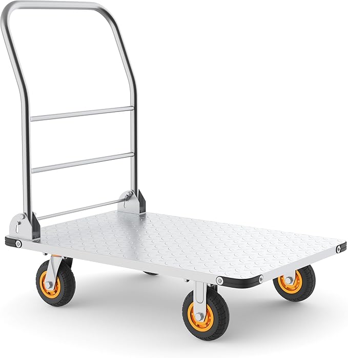 Push Cart Dolly, Flat Cart, Flatbed Platform Trucks with Wheels and Handle, Rolling Trolly, Folding Handcart for Moving, Heavy Duty 2000 lb Capacity, Carritos de Carga, Foldable 36 x 35 x 24 Inches