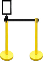 Retractable Stanchion, 6 SPECIALTY Posts + Signframe, 36" Ht, 78" Special Event & Holiday Theme Belt + Bonus Replacement Cassettes + Wall Receiver (YEL Post/Black Belt)