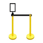 VIP Crowd Control Retractable Belt Queue Safety Stanchion Barrier Set, 36" Ht, 78" Belt + Wall Bracket (6 YEL Posts Black Belt + SFrame + WBracket)