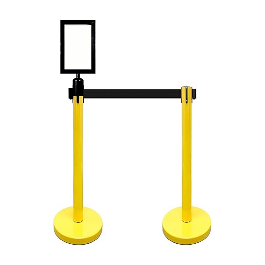 VIP Crowd Control Retractable Belt Queue Safety Stanchion Barrier Set, 36" Ht, 78" Belt + Wall Bracket (6 YEL Posts Black Belt + SFrame + WBracket)