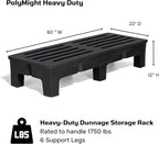 PolyMight Heavy-Duty Plastic Poly Dunnage Rack for Warehouses and Commercial Industrial Storage 60" x 22" x 12" with 1750 lb Capacity