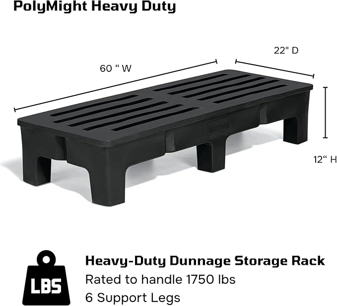 PolyMight Heavy-Duty Plastic Poly Dunnage Rack for Warehouses and Commercial Industrial Storage 60" x 22" x 12" with 1750 lb Capacity
