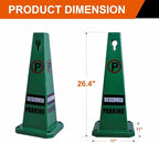 26.5" Caution Cones, 4-Sided Visible Safety Signs with Heavy Rubber Base, Warning for Slip & Fall Prevention, Indoor/Outdoor Use (4, Reserved Parking-Green, 26.5 inch)