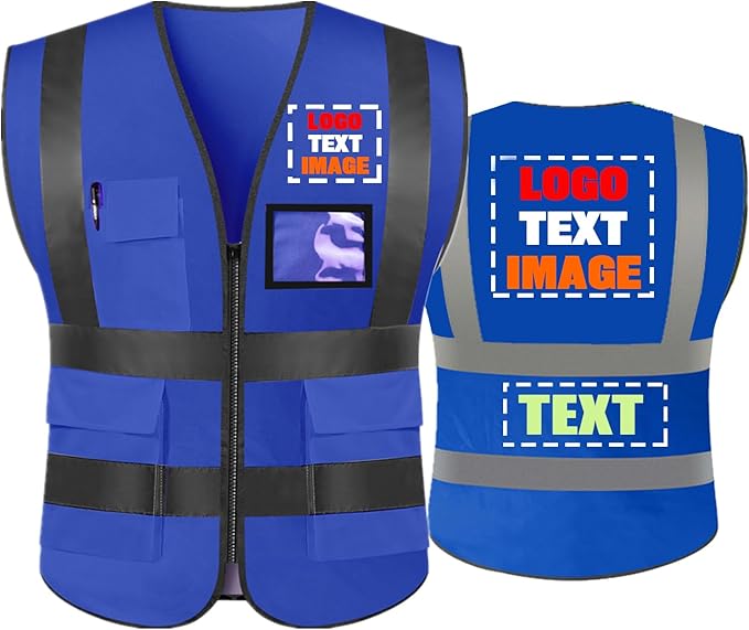 High Visibility Safety Reflective Vest with Pockets and Zipper Construction Hi Vis Work Vest(Royal Blue 3XL)