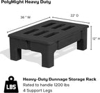 PolyMight Heavy-Duty Plastic Poly Dunnage Rack for Warehouses and Commercial Industrial Storage 36" x 22" x 12" with 1200 lb Capacity | For Wareshouse, Storage, and Merchandising