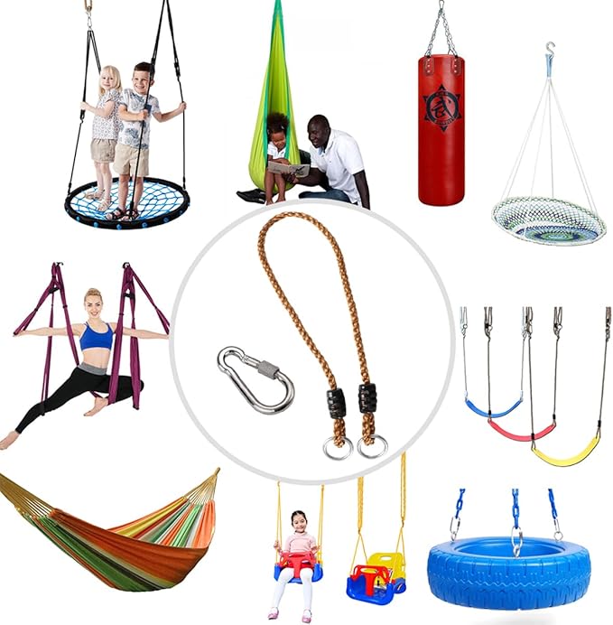 Set of 2 Tree Swing Safer Nylon Ropes 40 inch Indoor Outdoor Hammock Tree Swinging Chair Straps with Heavy Duty Stainless-Steel Carabiner Hanging Kit
