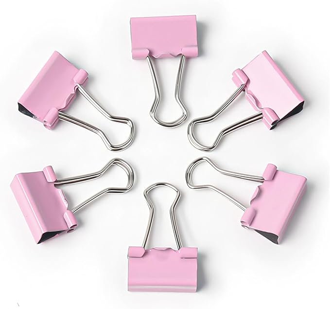 50 Pack Medium Pink Binder Clips 1 Inch (25 mm), Colored Paper Clamps, Middle Size Paper Clips for Office Home School Business 1"