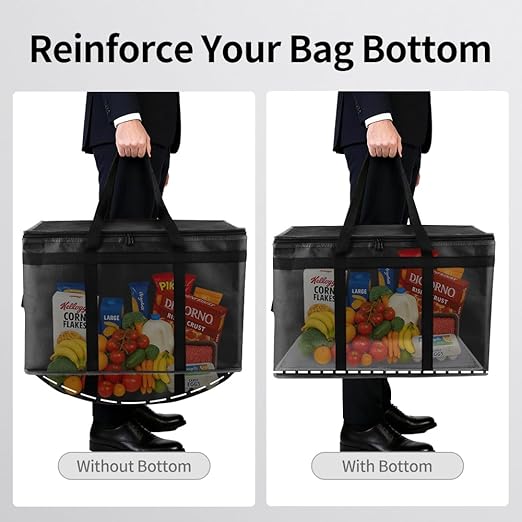 1PK Insulated Grocery Bags Reusable Heavy Duty - Cooler Tote with Reinforced Base for Stability & No Sag - XL Thermal Bag for Hot Cold Food, Delivery, Shopping, Travel, Camping,Grocery Essentials