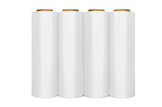 APQ 4 Rolls of Blown Hand Stretch Film 18" x 2000'. Clear Hand Stretch Wrap, 60 Gauge. Tear Resistant Residue Free Film for Moving, Shipping, Wrapping. Industrial Grade Pallet Shrink Wrap Film.