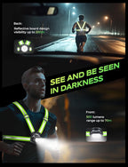 500LM High-Visibility Running Lights for Runners, Adjustable 45° Beam & 360° Reflective Vest, IPX4 Waterproof Running Vest Light for Night Walking/Cycling/Jogging, 3.5-20Hrs Runtime