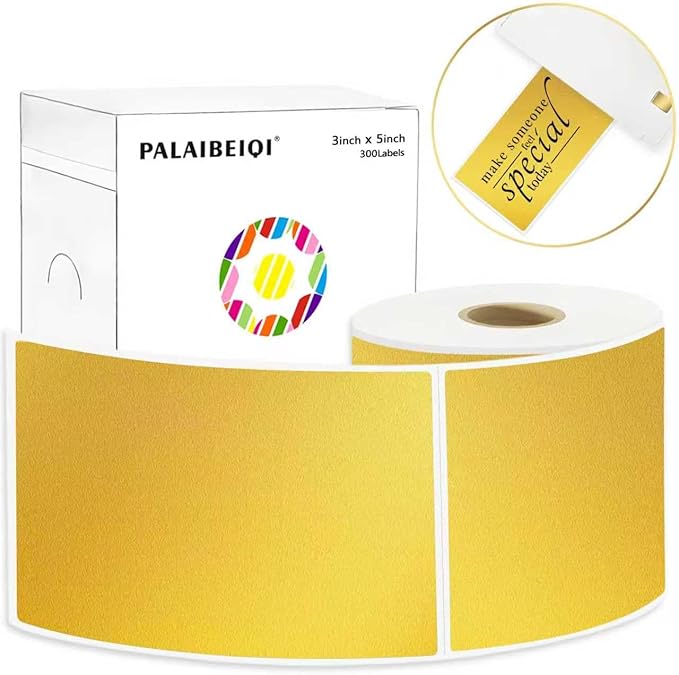 3x5 Inch Thermal Label Stickers,300Pcs Waterproof Rectangle Labels for Storage Bins,Moving Boxes,Address & Inventory Organization,Small Business Labeling,Gold