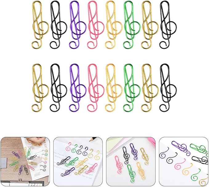 100pcs Metal Paper Clips Creative Music Note Shape Small Office Clips Colorful Document Fasteners Iron Material for School Home Stationery Organization
