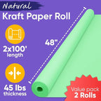 48" x 1200" (100 ft) Light Green Kraft Paper Roll (Value Pack of 2), 45 lbs Thickness, Made in USA Colored Kraft Paper for School, Bulletin Board - Odorless, Non-Toxic, Safe for Kids
