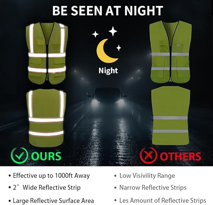 High Reflective Safety Vest for Men Women Breathable With Pocket Zipper for Build Oudoor Work Meet ANSI/ISEA Standard