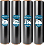 Black Plastic Shrink Wrap Roll, 18 Inch 1500 Feet Stretch Film, 80 Gauge, 800% Stretch Industrial Strength Moving Wrap, Heavy Duty Pallet & Furniture Protection(4 Pack)