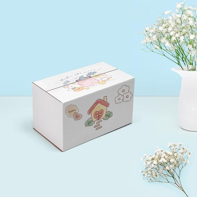 25 Packs Small Shipping Boxes 7x4x4 Inches, White Corrugated Cardboard Box for Shipping, Packing, Business, DIY