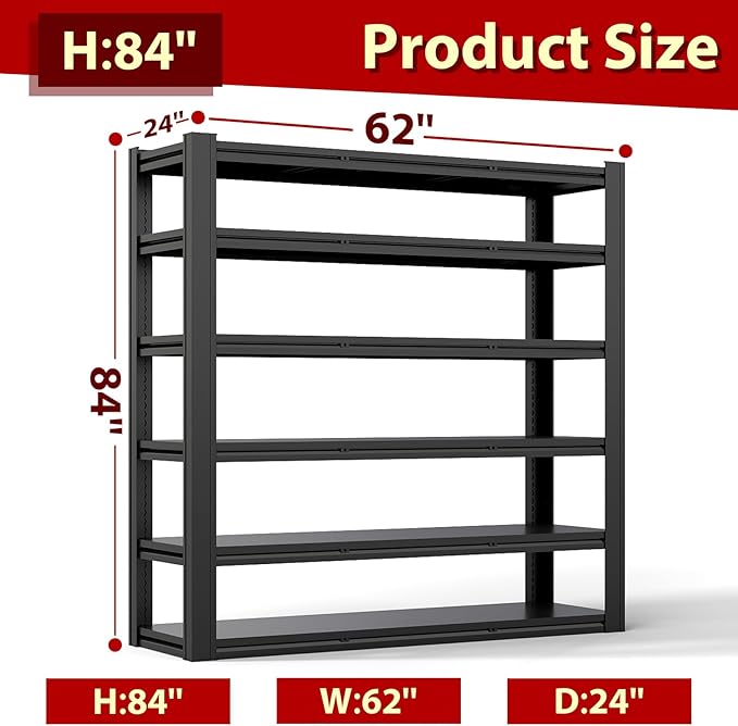 Metal Storage Shelves Unit,6-Tier Adjustable Heavy Duty Garage Shelving,4200LBS Garage Storage Industrial Shelves,Storage Racks,Steel Shelf Suitable for Shop,Warehouse,Basement
