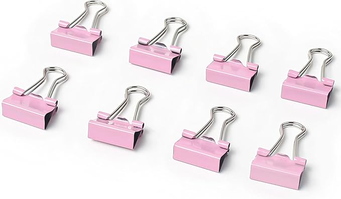50 Pack Medium Pink Binder Clips 1 Inch (25 mm), Colored Paper Clamps, Middle Size Paper Clips for Office Home School Business 1"