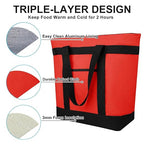 2Pk Insulated Reusable Tote Bag for Grocery Shopping for Women, Pizza/Food Delivery Bag to Keep Food Cold/Hot for Professional Catering, Cooler bags for Travel/Beach/Picnic, Red