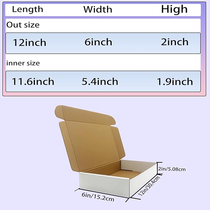 12x7x2 inches Shipping Boxes Set of 25, White Cardboard Box Kraft Corrugated Mailer Box，Boxes for Shipping E-commerce Packaging, Holidays Gift and Small Business Giving Literature Mailing