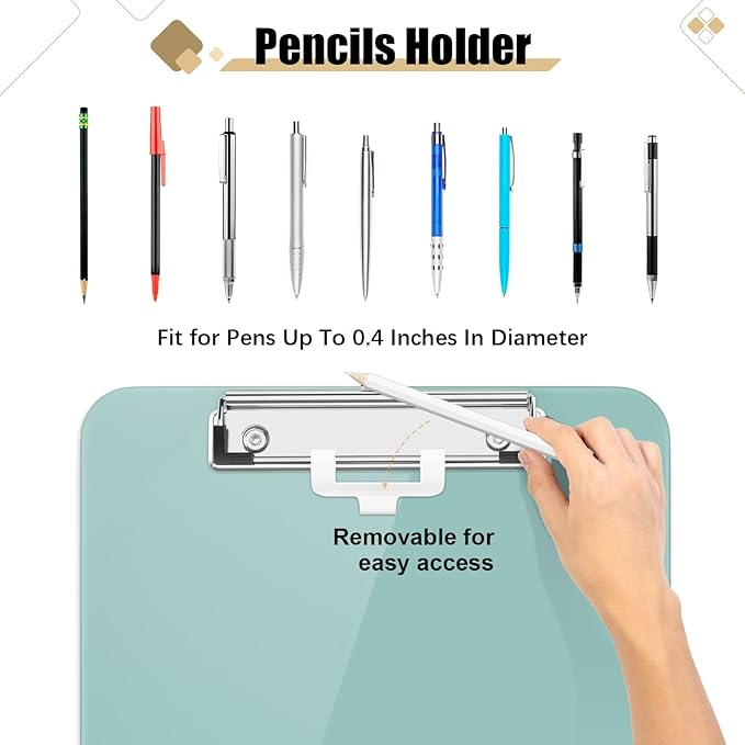 Hongri Plastic Clipboard with Pen Holder, Green 8.5x11 Letter Size Clip Board for Classroom, Office, Students, Nurses and Women, Low Profile Clip, Size 12.5 x 9 in