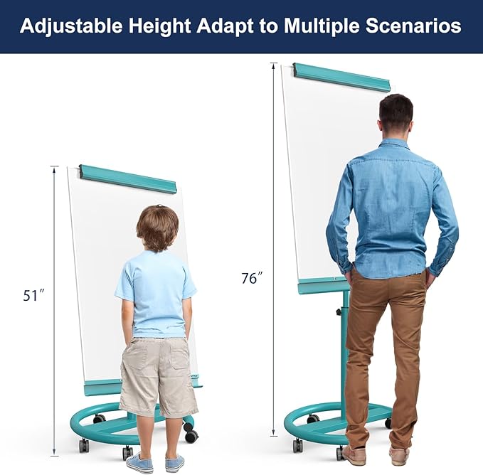 TSJ OFFICE Mobile Whiteboard Magnetic - 40 x 26 Inches Dry Erase Board on Wheel with Stand Flipchart Easel Height Adjustable,Blue