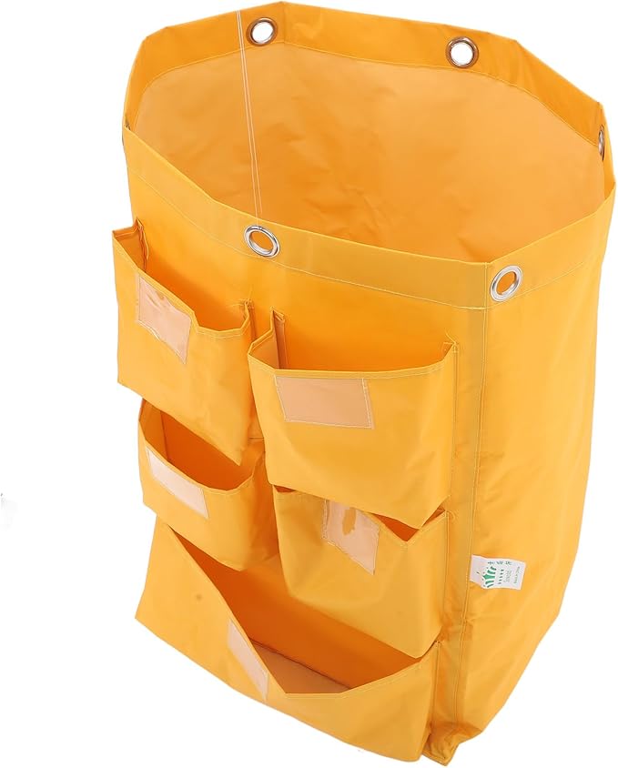 Beaupretty Waterproof Janitorial Cart Bag with 5 Pockets Heavy-Duty Canvas Cleaning Supply Storage Tote for Housekeeping Carts for Trash Collection