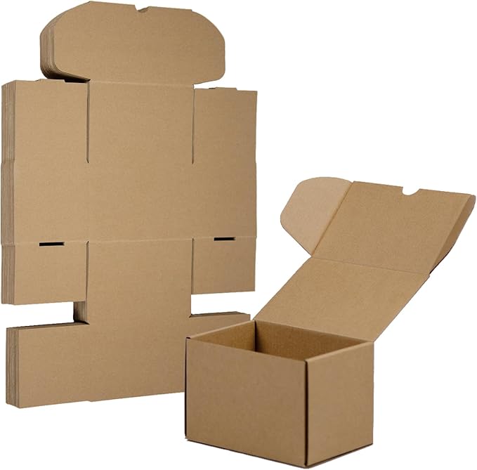 6x4x4 Inches Shipping Boxes Set of 25, Brown Corrugated Cardboard Box Literature Mailer for Packing Small Business
