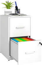 2 Drawer File Cabinet with Lock, Vertical Filing Cabinets for Home Office, Metal Storage Cabinet, Heavy Duty File Cabinet for Under Desk, Amssebly Required, White