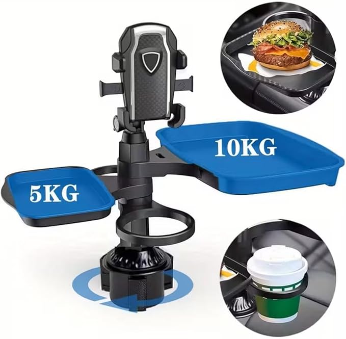 5 in 1 Car Table Tray，Mobile Phone Holder Car Cup Holder Tray ，360° Rotation Cup Holder Tray for Car，Compatible with Vehicles, Car, Road Trip Essentials