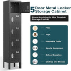 Metal Lockers - 66" Height Steel Lockers for Employees with 5 Door Storage Locker with Card Slot for Employees Gym School Home Office Garage - Assembly Required