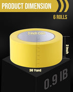 Lichamp 6 Rolls Vinyl Tape, Premium Safety Marking and Traffic Floor Marking Tape, Bundling, Social Distancing, 2 Inch x 36 Yards per Roll, 216 Total Yards, Yellow