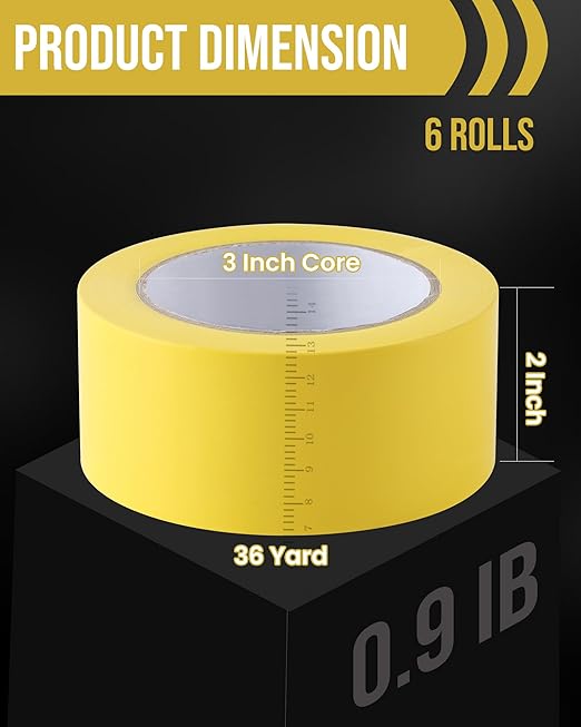 Lichamp 6 Rolls Vinyl Tape, Premium Safety Marking and Traffic Floor Marking Tape, Bundling, Social Distancing, 2 Inch x 36 Yards per Roll, 216 Total Yards, Yellow