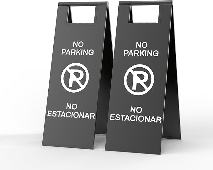 2-Pack No Parking Sign, stainless steel,24 Inch Height, Double Sided A-Shaped Frame No Parking Sign, Folding No Parking Signs for Outside, Lawn, Driveway, Garage, Yard, Fire Lane