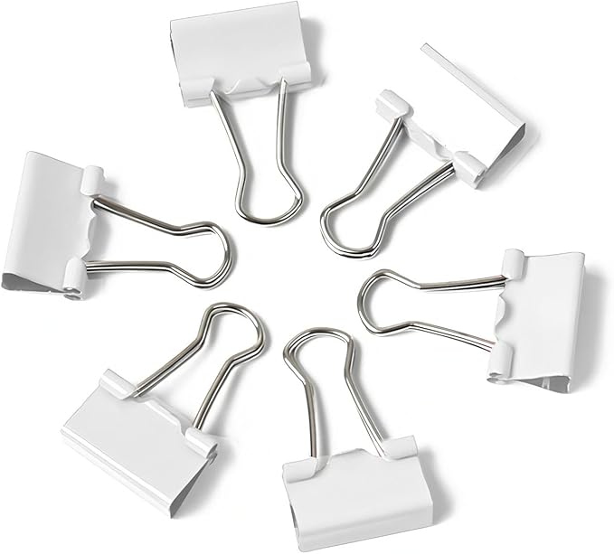50 Pack Medium White Binder Clips 1 Inch (25 mm), Colored Paper Clamps, Middle Size Paper Clips for Office Home School Business 1"