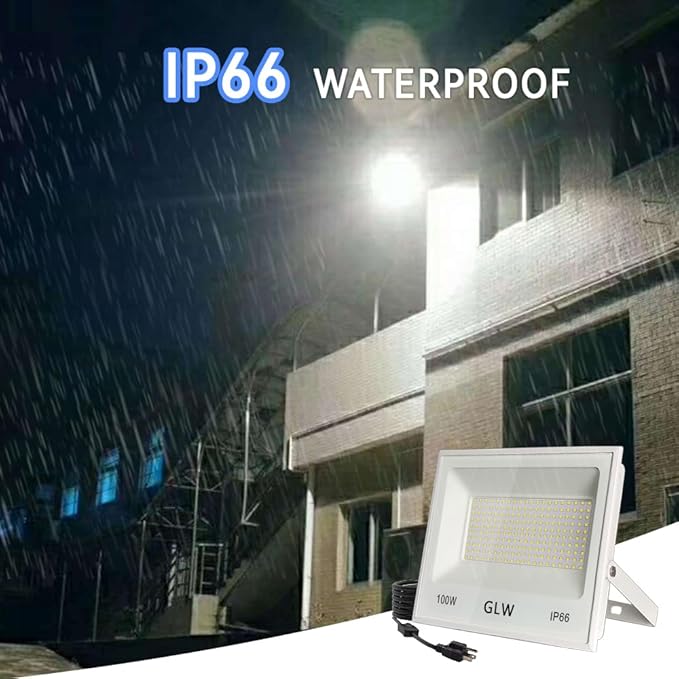 3 Pack 100W LED Flood Light Outdoor,10000LM Super Bright Security Lights, 6000K Daylight White Spot Light,IP66 Waterproof Exterior Floodlight Lighting for Backyard, Yard, Stadium, House