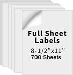 8.5" x 11" Full Sheet Label Sticker Paper for Laser & Inkjet Printers,Self Adhesive Full Page Shipping Labels,Printable White Matte Mailing Label Stickers(700 Sheets,700 Labels)